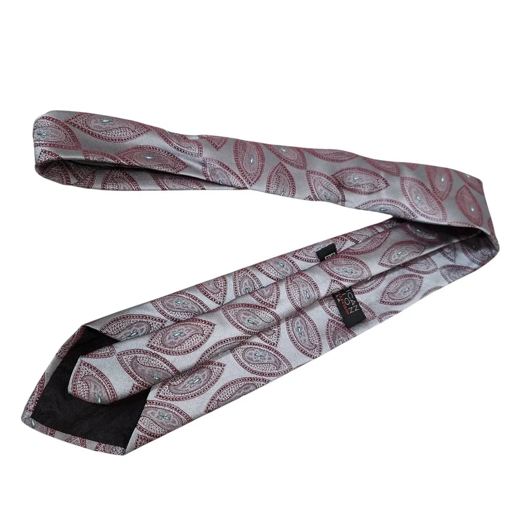 The American Edition Collection Men's Paisley Tie Grey Red Made in USA Polyester